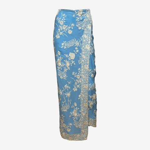 Dolce & Gabbana S/S 1997 Blue Embroidered Silk Wrap Skirt