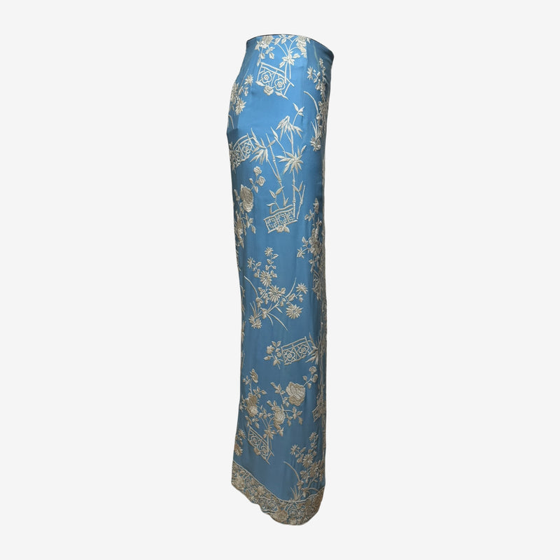 Powder blue silk wrap skirt by Dolce & Gabbana, grosgrain ribbon trim detail