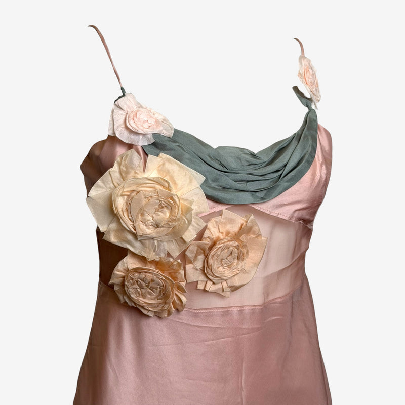 Back view, blush silk camisole dress by Miu Miu, A-line skirt silhouette
