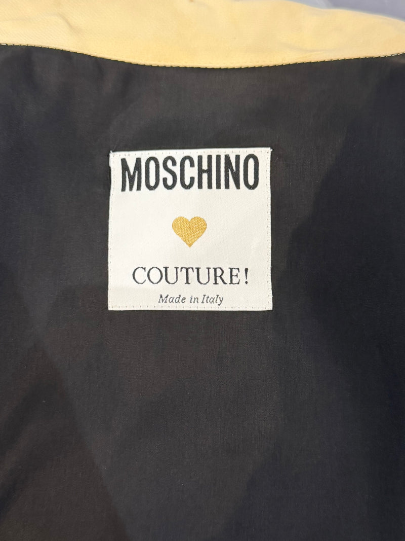 Three-piece dress by Moschino Couture, pencil skirt and waistcoat construction