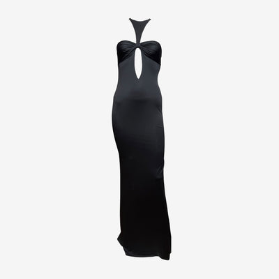 Gucci by Tom Ford F/W 2004 Black Jersey Halter Gown with Cutout Detail