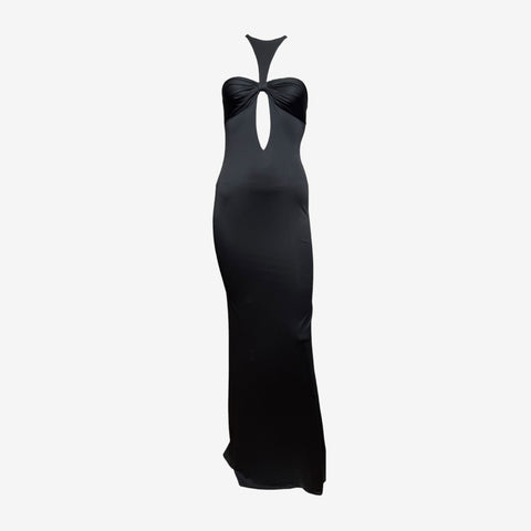 Gucci by Tom Ford F/W 2004 Black Jersey Halter Gown with Cutout Detail