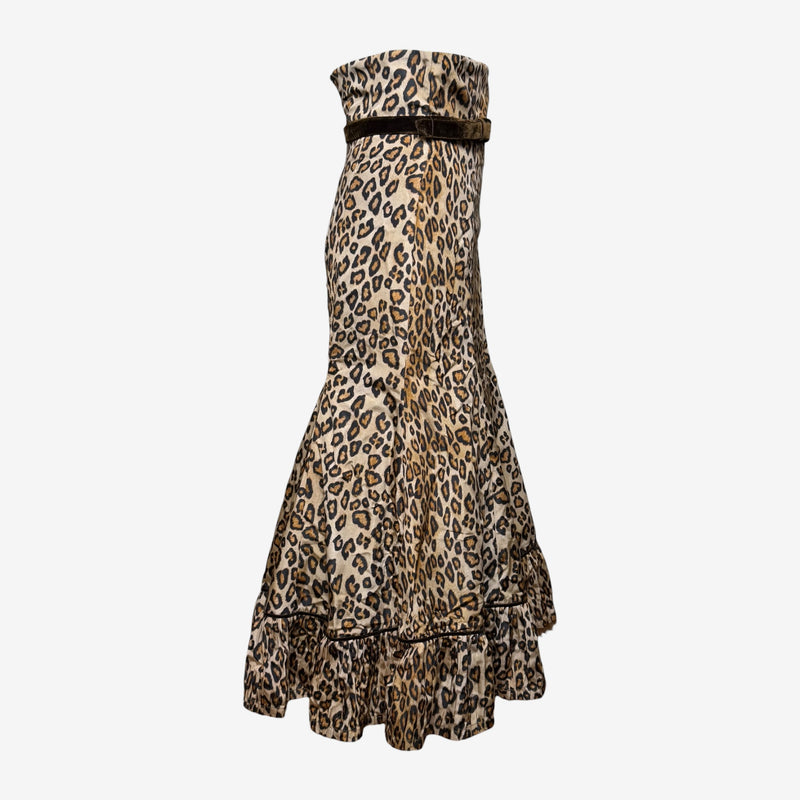Leopard print mermaid skirt by Alexander McQueen, side view showing ruffle structure