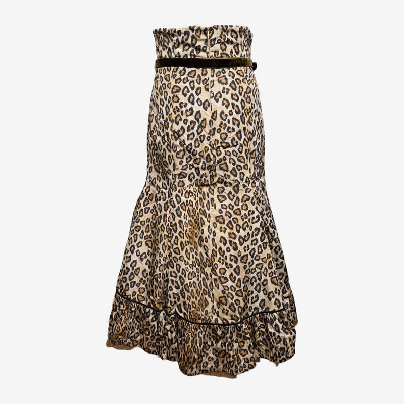 Alexander McQueen leopard skirt, tiered ruffle hem with black contrast piping