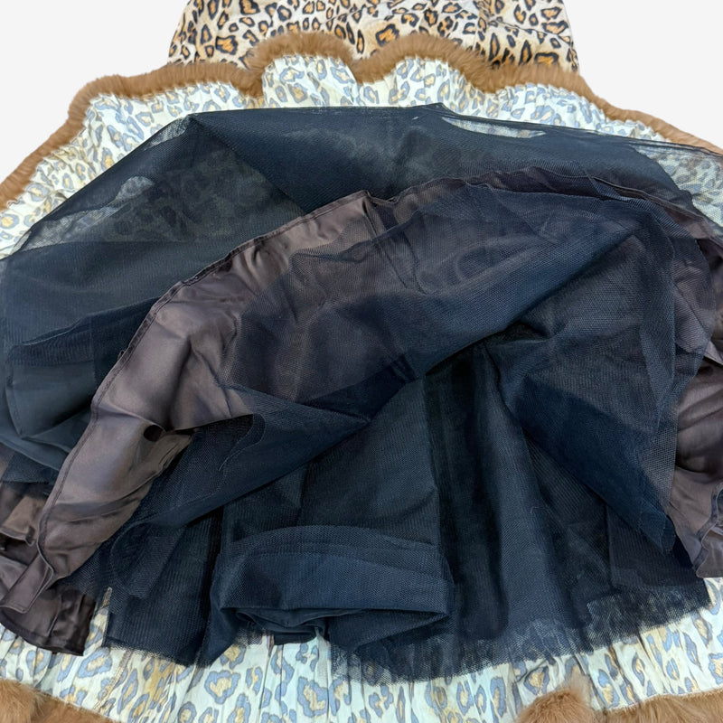 Brown leopard silk mermaid skirt by Alexander McQueen, hem detail with ruffles