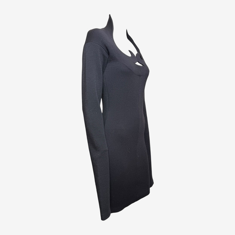 Black wool jersey cutout dress by Romeo Gigli, back view of dress