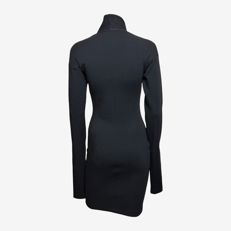 Black wool jersey cutout dress by Romeo Gigli, full length silhouette