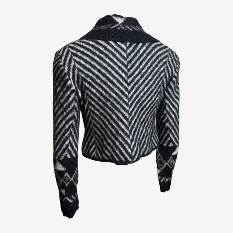 Charcoal and cream mohair blazer by John Galliano, interior silk lining with John Galliano Paris label