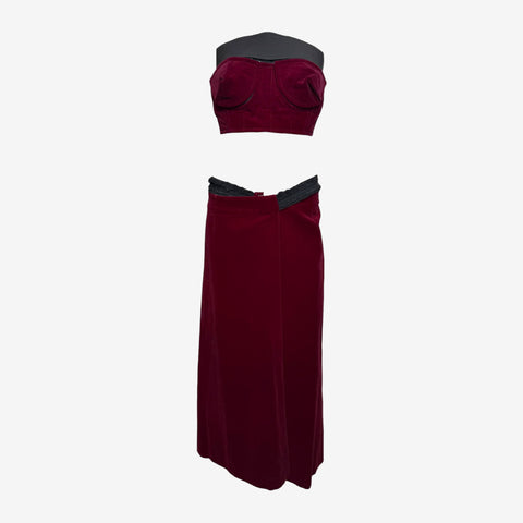 Comme des Garçons F/W 2001 Burgundy Velvet Bustier and Wrap Skirt Set