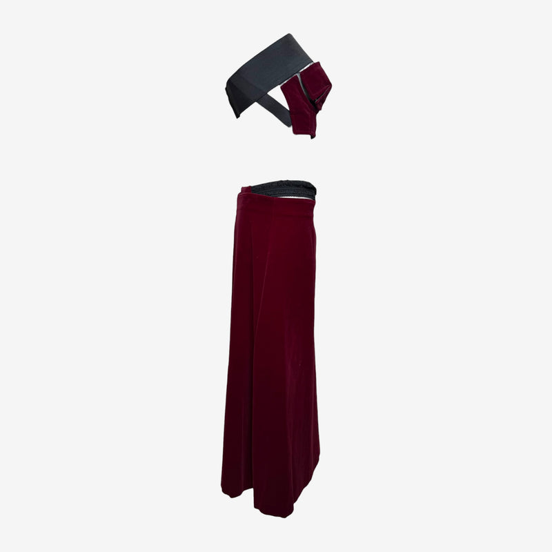 F/W 2001 Comme des Garçons burgundy velvet bustier front view, strapless silhouette