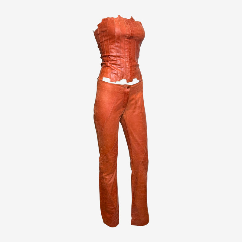 Plein Sud leather bustier with internal boning and ruched detailing on bodice