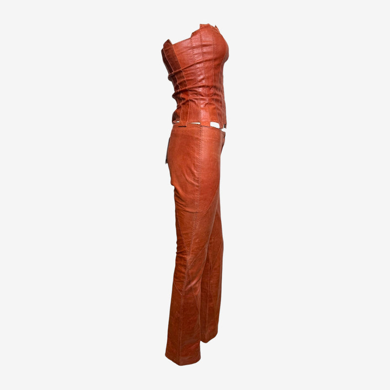 Red leather straight-leg pants by Plein Sud with mid-rise button waist