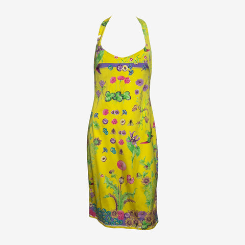 Versace S/S 2006 Botanical Print Silk Halter Dress