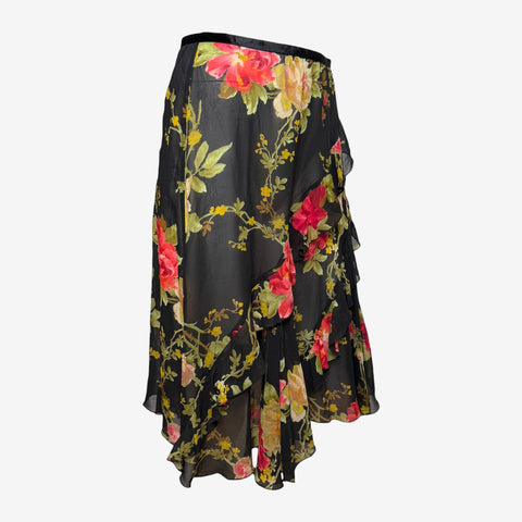 Blumarine F/W 1999 Floral Print Silk Wrap Skirt