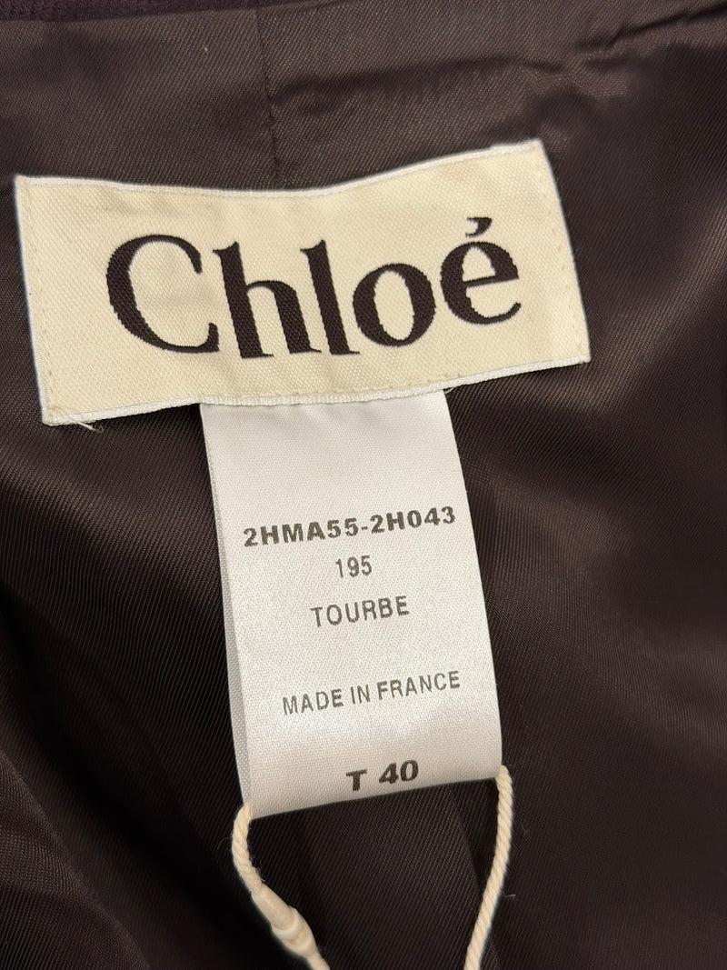 Violet Chloé baroque coat detail, embroidered pattern on fabric