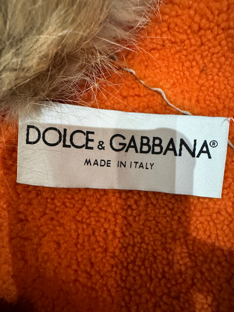 Dolce & Gabbana F/W 2000 Orange Shearling Fur-Collar Belted Maxi Coat