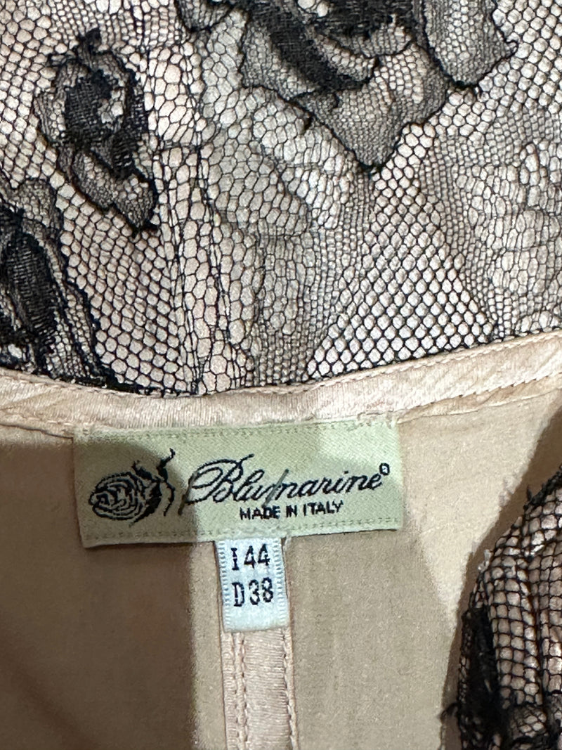Blumarine S/S 2004 Nude And Black Rose-Lace Corset-Laced Slip Dress