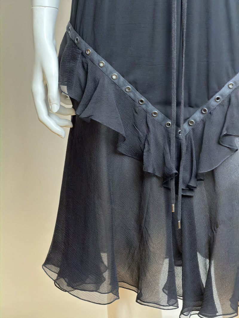 Black silk bondage lace mini dress by Christian Dior, John Galliano S/S 2003, side detail