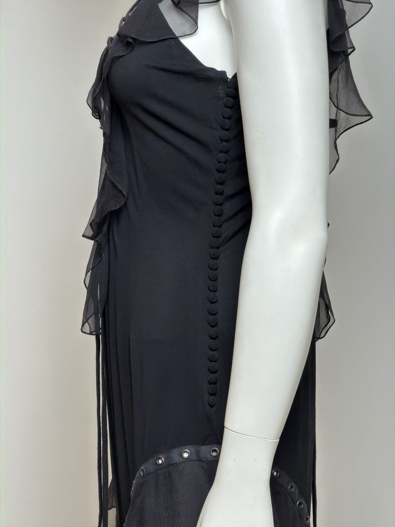 Black silk bondage lace mini dress by Christian Dior, John Galliano S/S 2003, interior label
