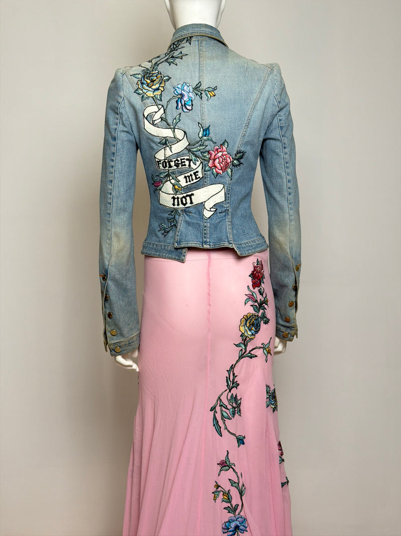 Roberto Cavalli S/S 2003 Tattoo Denim Jacket and Sheer Maxi Skirt Ensemble — detail 10