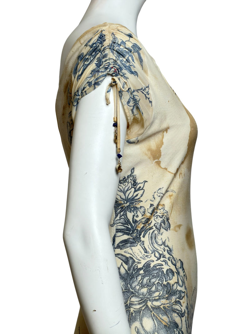 Back view of Roberto Cavalli silk tattoo print dress