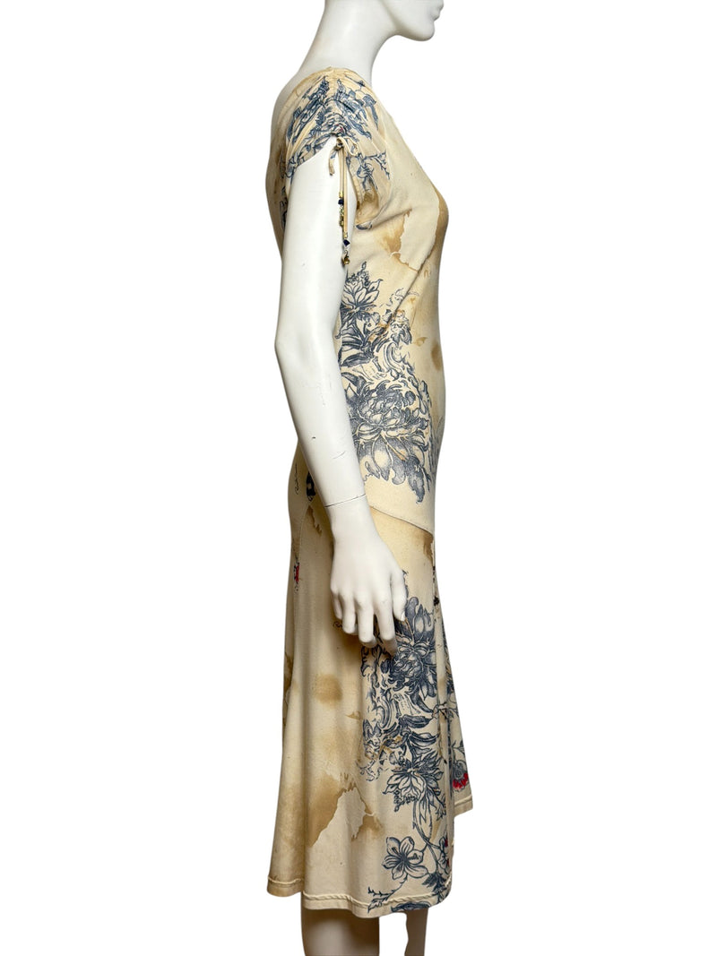 Side detail of Roberto Cavalli S/S 2003 dress showing seaming and print