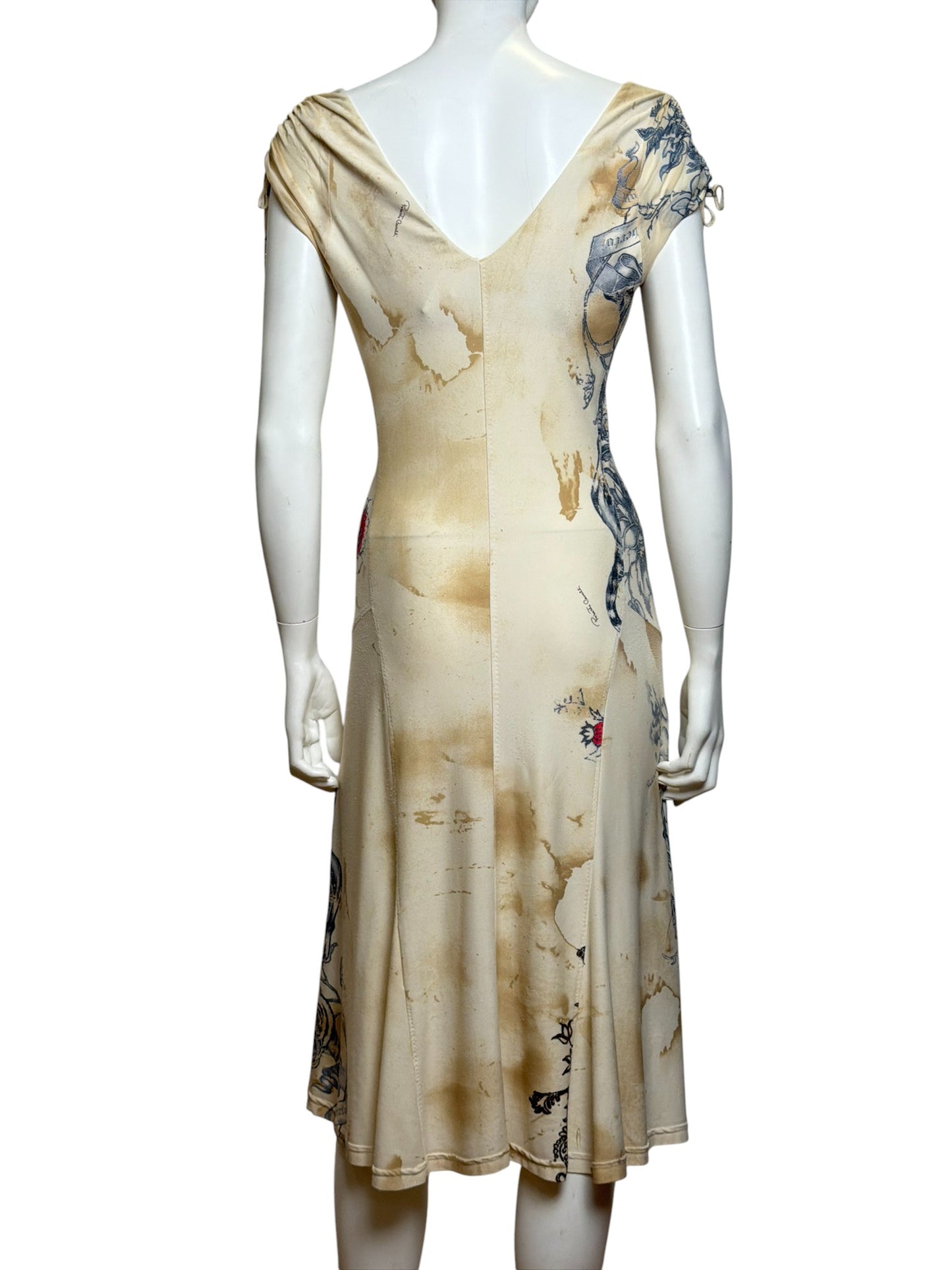 Roberto Cavalli S/S 2003 Silk Tattoo Print Dress
