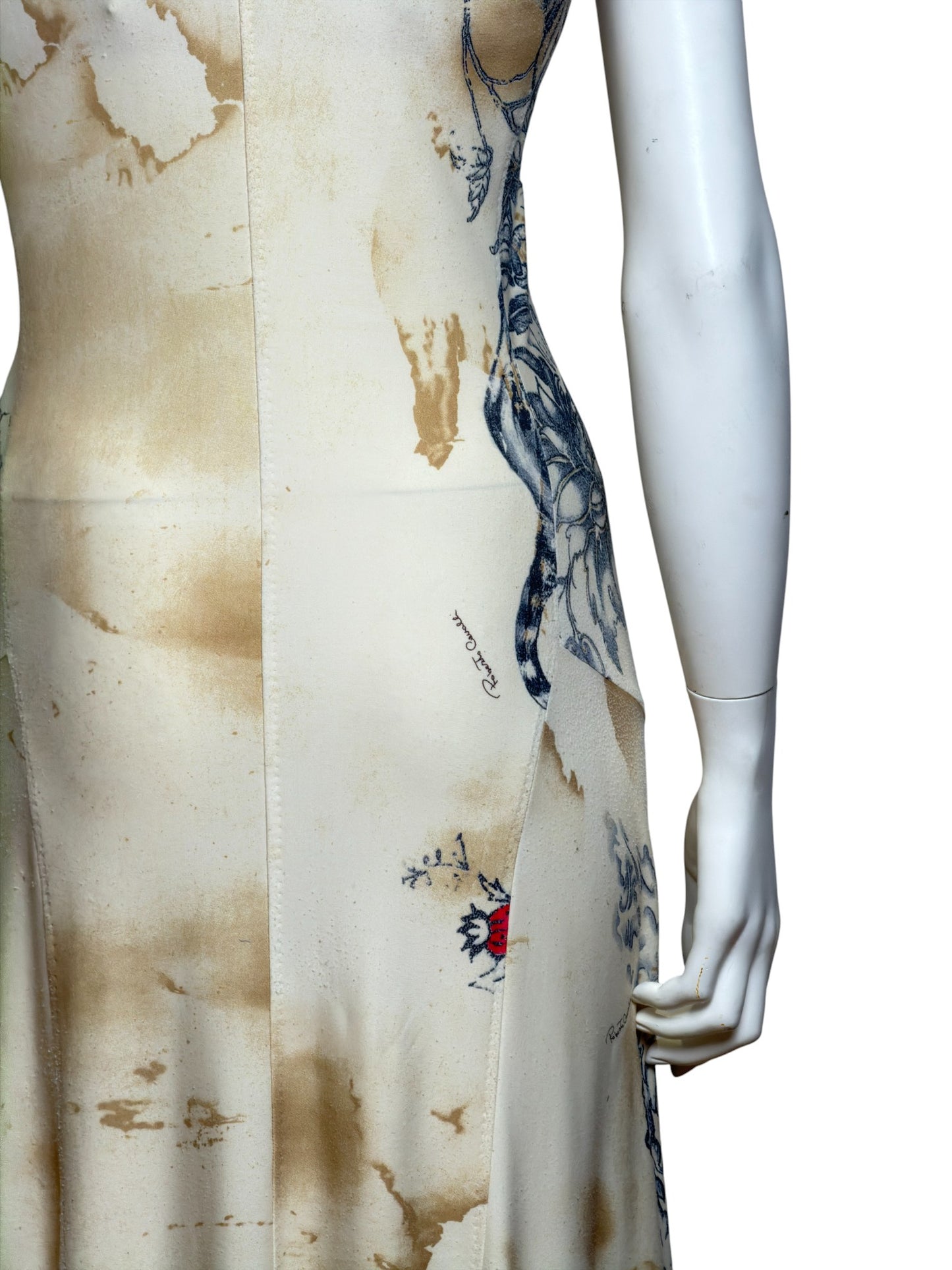 Roberto Cavalli S/S 2003 Silk Tattoo Print Dress
