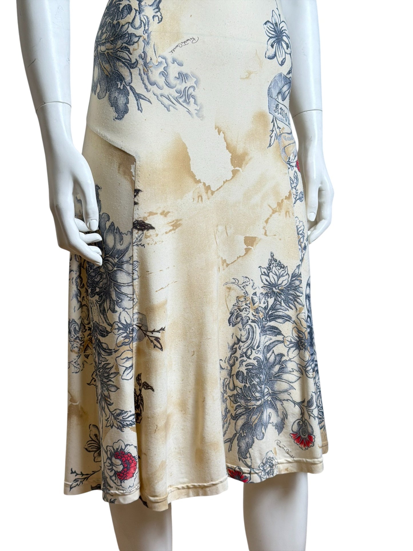 Roberto Cavalli S/S 2003 Silk Tattoo Print Dress