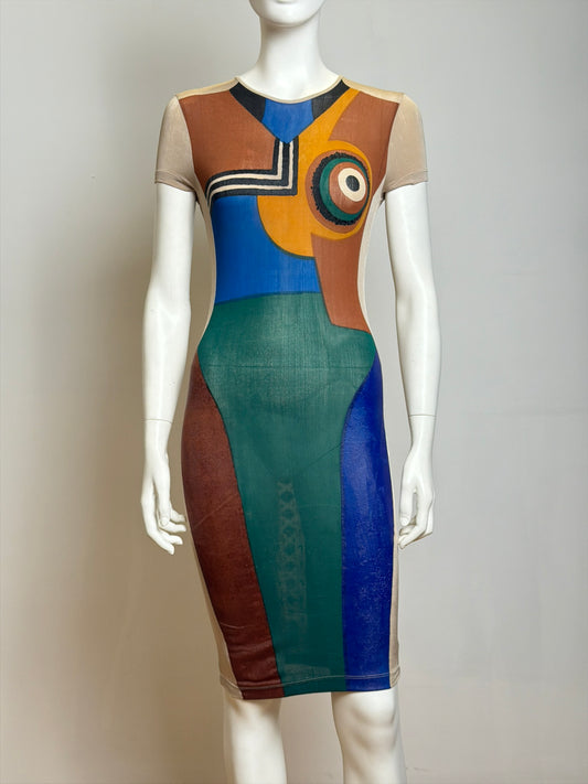 Jean Paul Gaultier S/S 1990 Bodycon Painted Jersey Dress