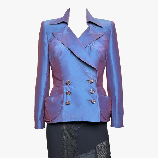 Christian Lacroix S/S 1997 Silk Blue Jacket and Maxi Black Skirt Ensemble