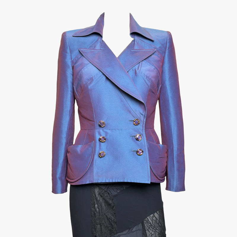 Blue silk jacket by Christian Lacroix, S/S 1997, side detail