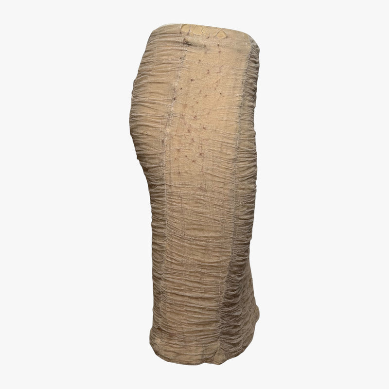 Beige silk mesh pencil skirt by Tom Ford for Gucci, back detail with ruched construction