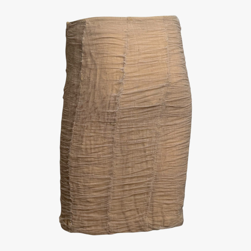 Beige silk mesh pencil skirt by Tom Ford for Gucci, high-waisted design with side zip