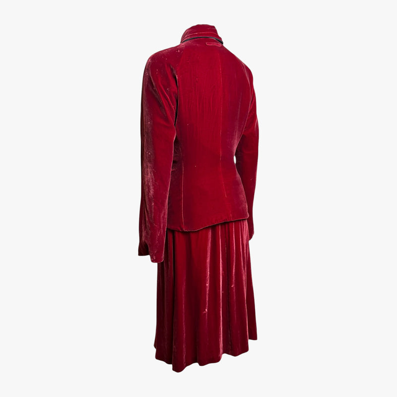 Blazer side view showing wrap-front silhouette and contrasting sage knit trim details
