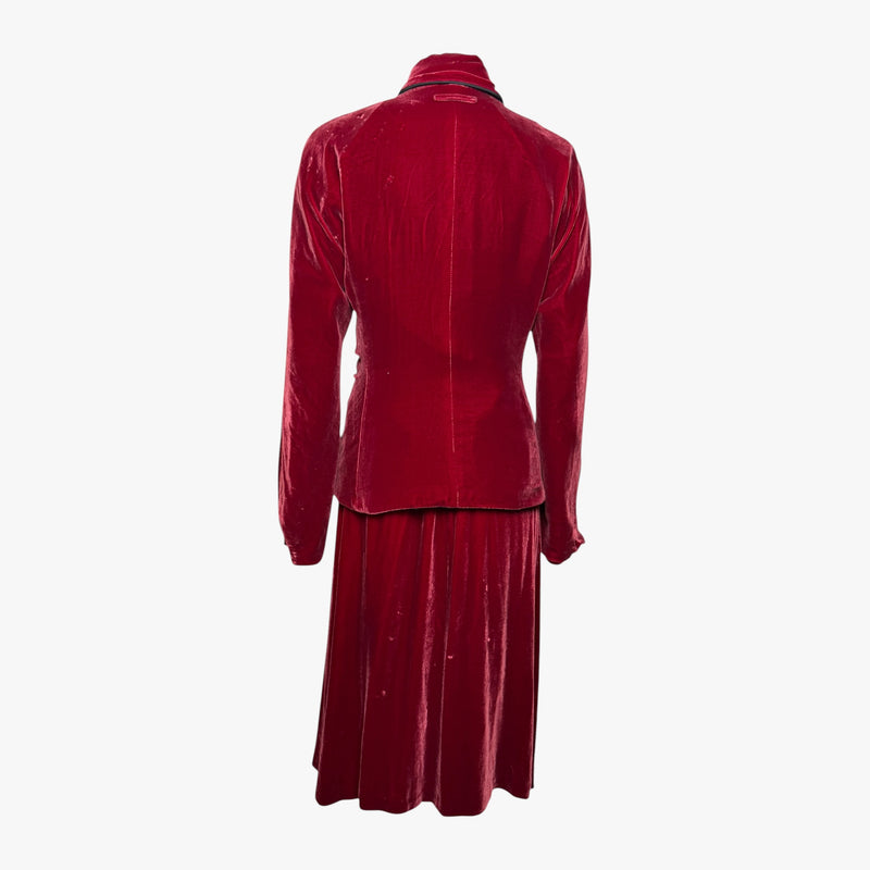 Jean Paul Gaultier knotted bow detail at blazer waist in burgundy velvet and sage knit