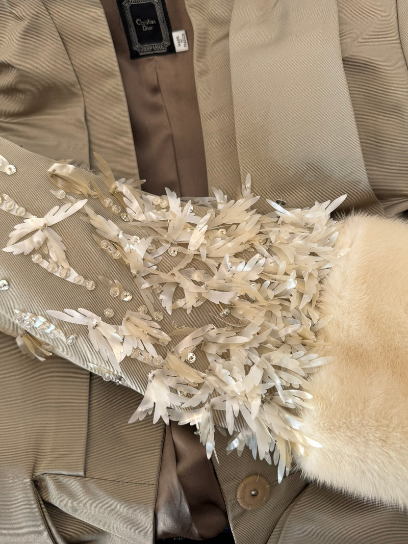 Christian Dior silk faille suit, interior lining and Christian Dior label detail