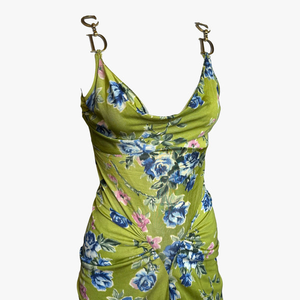 Christian Dior by John Galliano F/W 2000 Floral Print Draped Slip Dress