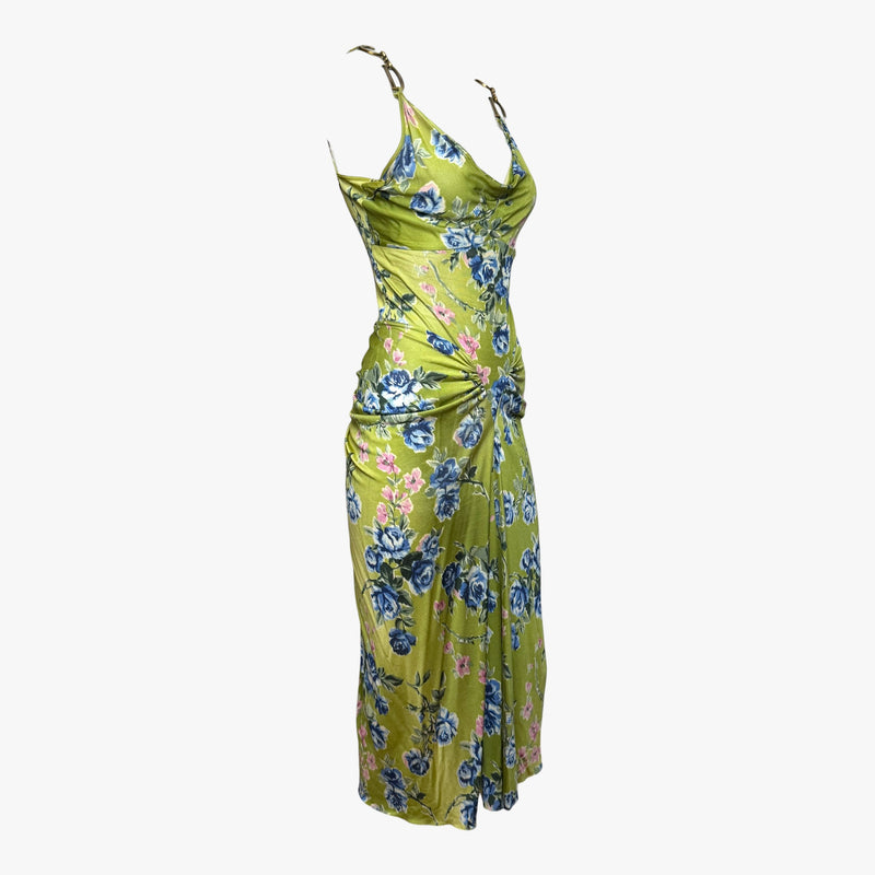 Hip ruching detail on silk jersey slip dress, bias-cut drape