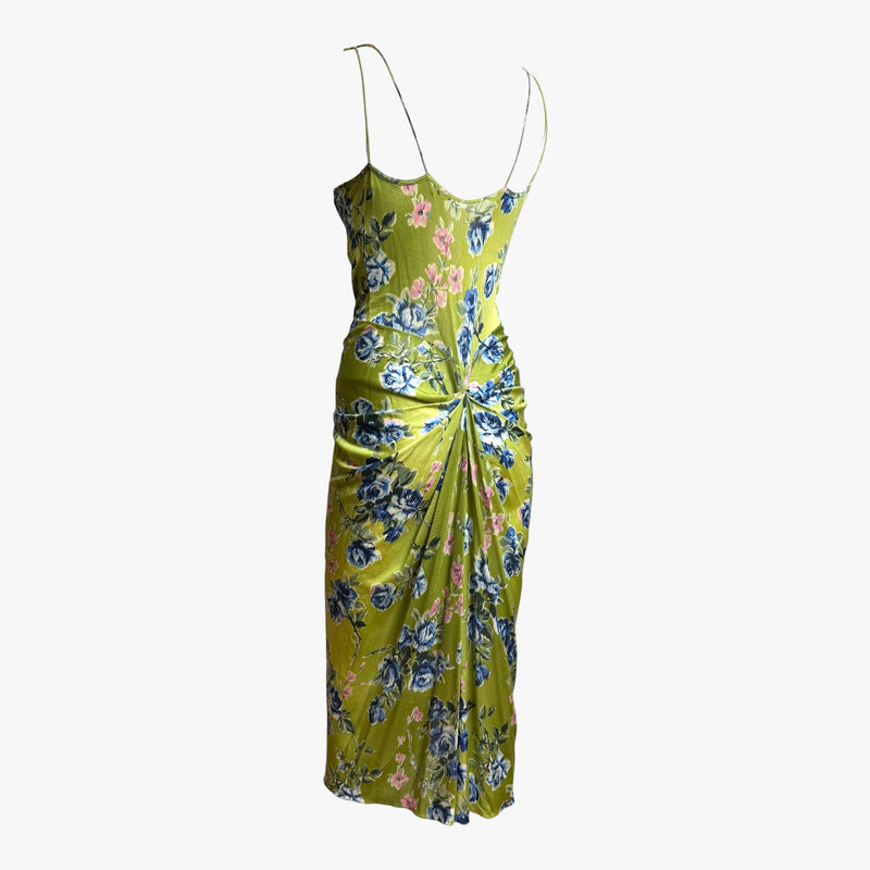 Chain-link strap with Dior charm on floral print slip dress