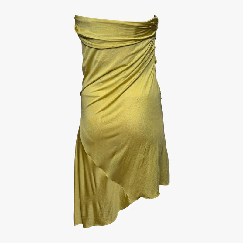 Yellow silk tulle dress by Christian Dior, detail of bodice gathering and boned construction
