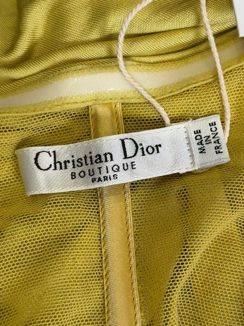 Yellow silk tulle dress by Christian Dior, interior hooks and eye closures on fitted bodice