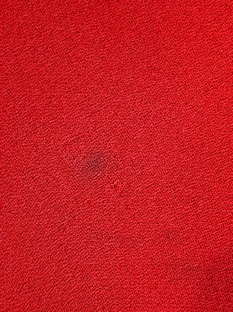 Red silk jersey gown by Valentino, floor-length train detail