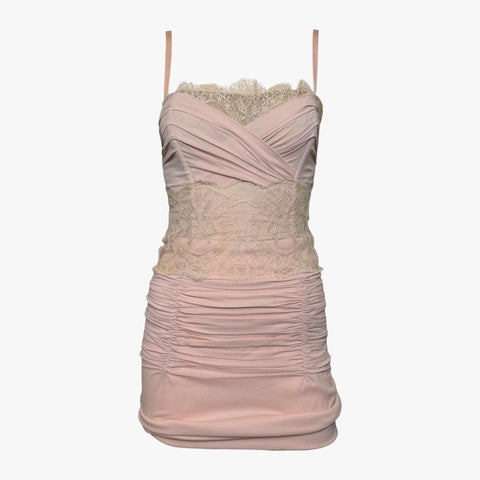 Dolce & Gabbana S/S 2004 Silk Ruched Lace Mini Dress