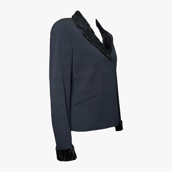Fendi F/W 2001 Astrakhan Trimmed Silk Blazer