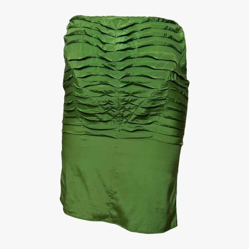 Lime green silk pencil skirt by Gucci, high-waisted silhouette
