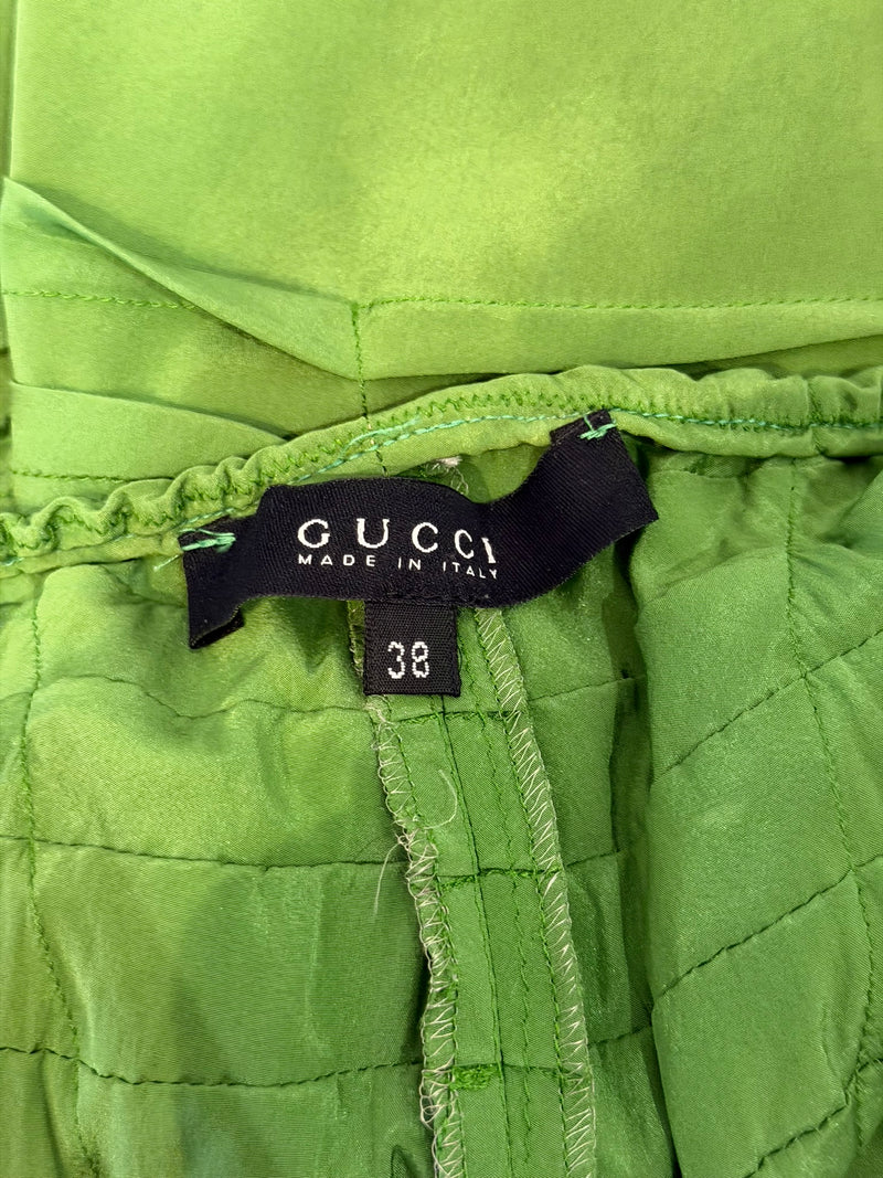 Lime green silk pencil skirt by Gucci, side zip closure and green lining