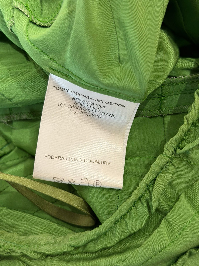 Lime green silk pencil skirt by Gucci, interior label and construction