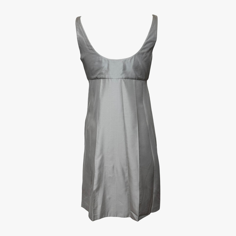 Pale grey silk empire waist dress by Prada, empire seaming and bodice detail