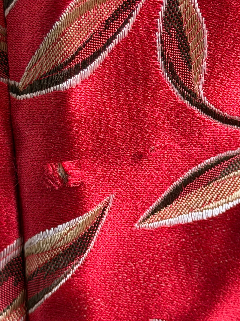 Deep red silk sleeveless top by Prada, mock turtleneck and embroidery